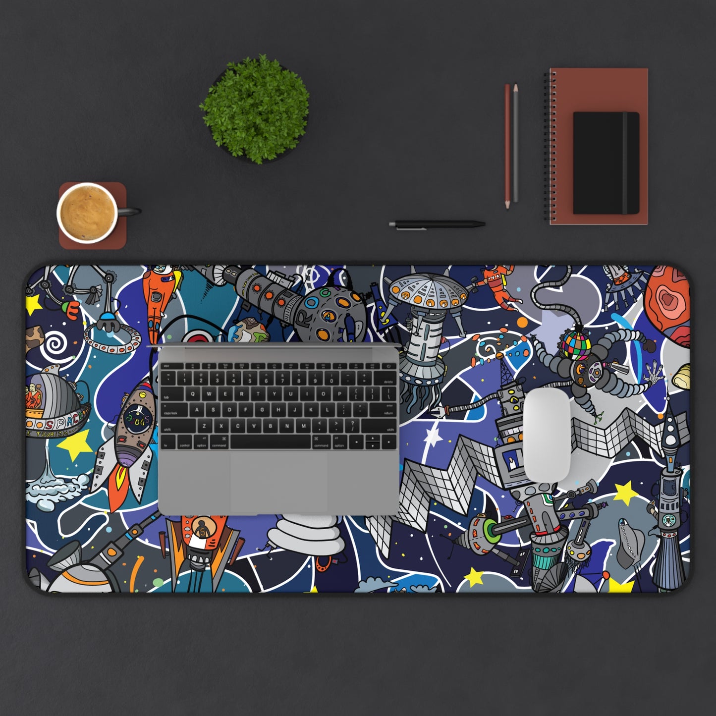 Cosmic Cartoon Chaos Desk Mat