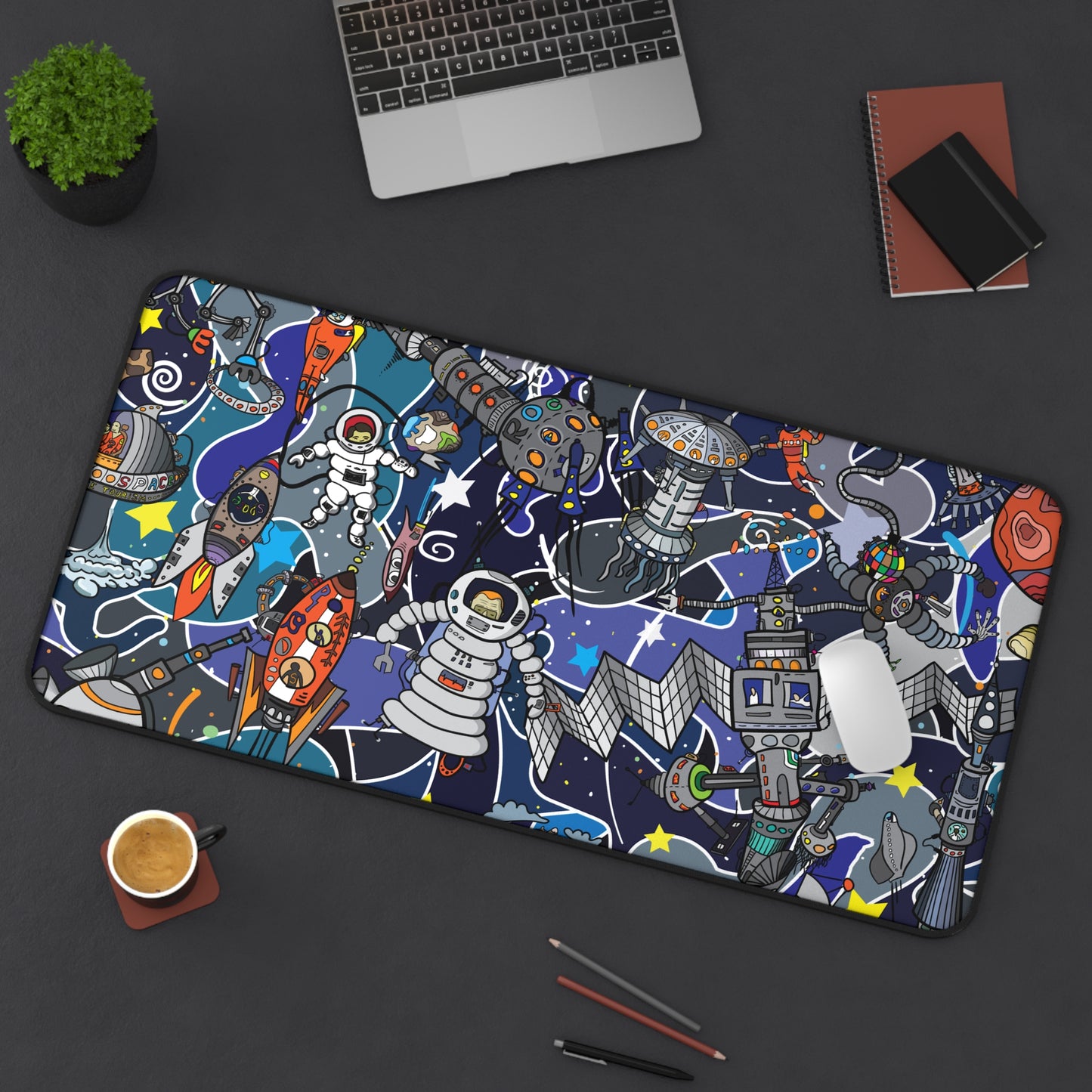 Cosmic Cartoon Chaos Desk Mat