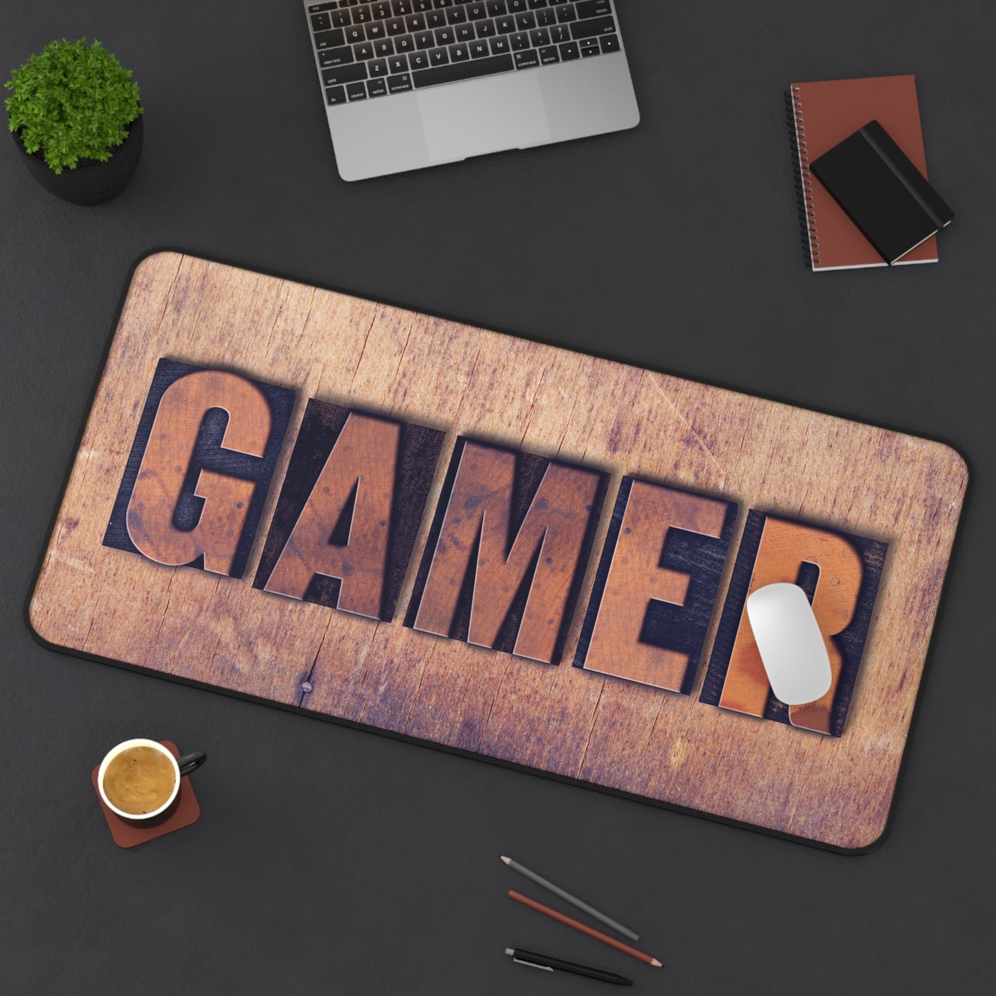 Woodblock Gamer BossMat – Rustic Power for Serious Players